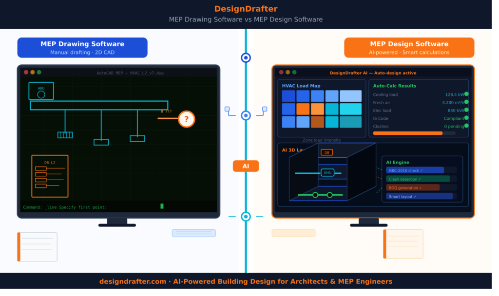 MEP Drawing Software vs MEP Design Software: What Every Engineer Actually Needs in 2026